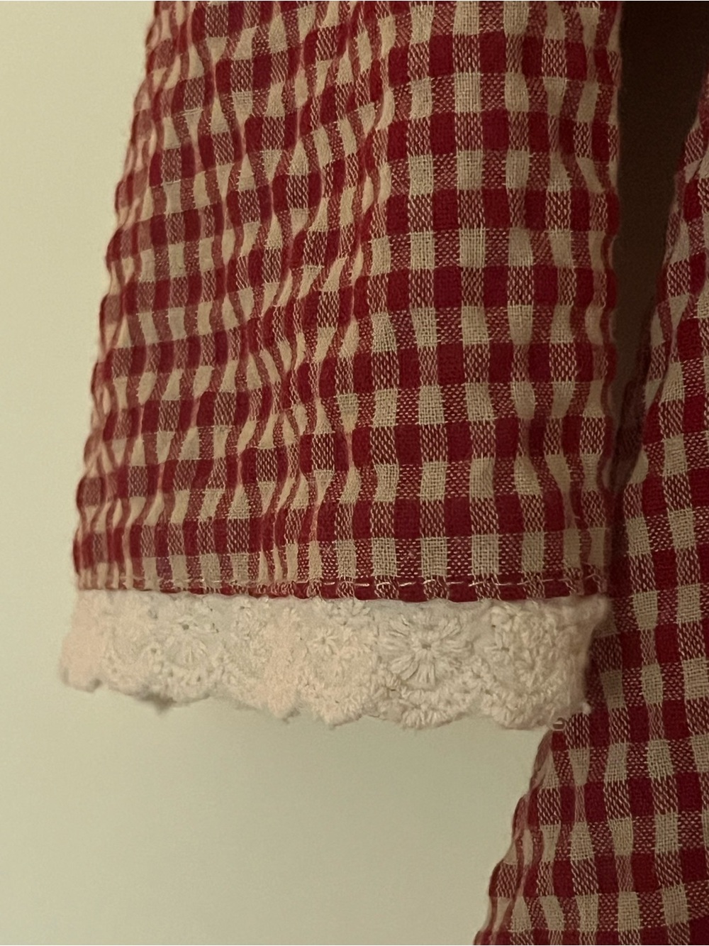 Vintage Handcrafted Red White Gingham Cotton Poplin Lace Layered Dress S-L - Picture 6 of 8